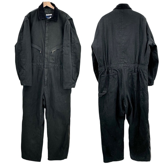 Vintage Walls Blizzard Pruf Coveralls Black Workwear Jumpsuit Cord Collar | XL - Picture 1 of 13
